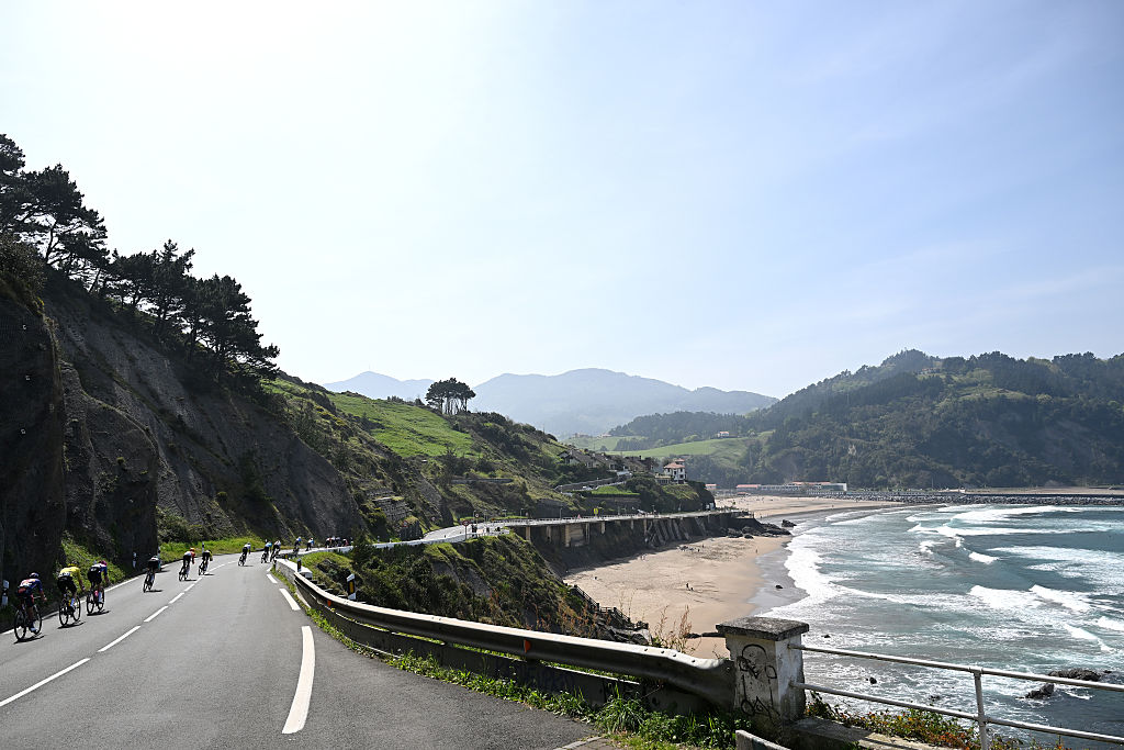 EIBAR, SPAIN - APRIL 10: A general view of the peloton competing during the 65th Itzulia Basque Country 2026, Stage 5 a 176.2km stage from Eibar to Eibar / #UCIWT / on April 10, 2026 in Eibar, Spain. (Photo by Tim de Waele/Getty Images)
