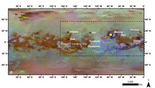 A map of Saturn's moon Titan shows nine craters that scientists analyzed in new research.