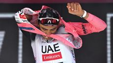 Isaac Del Toro of Mexico and Team UAE Team Emirates - XRG celebrates at podium as Pink Leader Jersey winner during the 108th Giro d'Italia 2025, Stage 9 a 181km stage from Gubbio to Siena / #UCIWT / on May 18, 2025 in Siena, Italy.