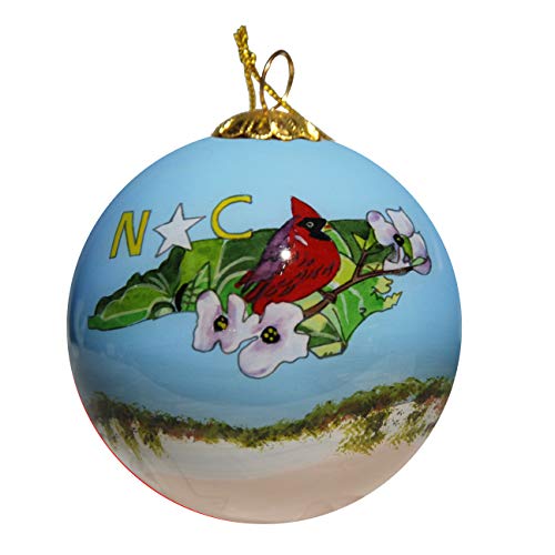 Blown Glass Christmas Ornament | North Carolina State Image | Hand Painted Inside | Original Art | Includes Gift Box