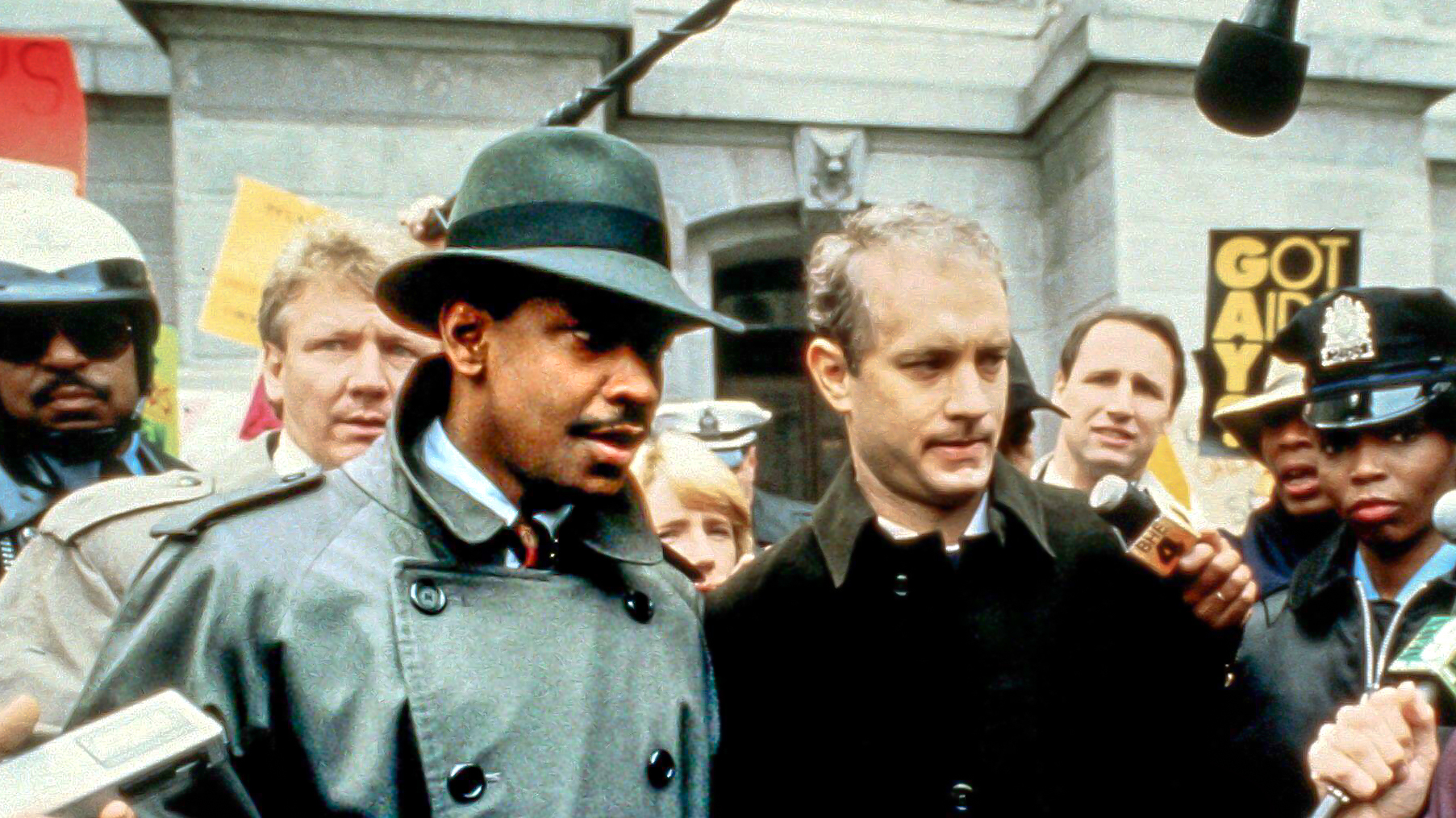 (L-R) Denzel Washington and Tom Hanks in "Philadelphia" (1993).