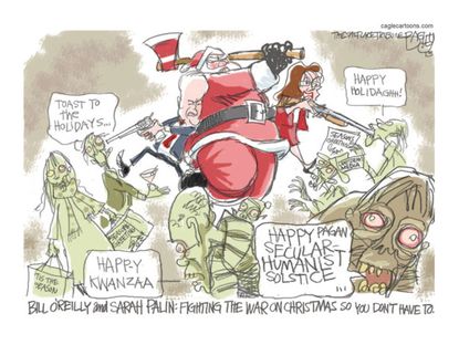 Editorial cartoon Republicans war on Christmas