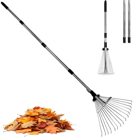 Garden Rake for Leaves,heavy Duty Metal Adjustable Leaf Rake for Lawns,long Handle 33&quot;-69&quot; With Expandable Head 8&quot;-15&quot;,garden Tools for Yard Lawn Shrub Garden Beds