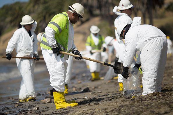 Oil spill cleanup crews.