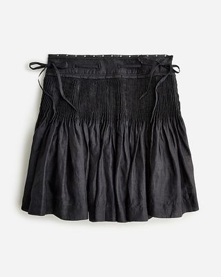 Pintuck Bow Mini Skirt in Ramie