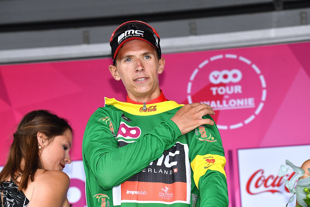 Dylan Tuens in green at the Tour de Wallonie