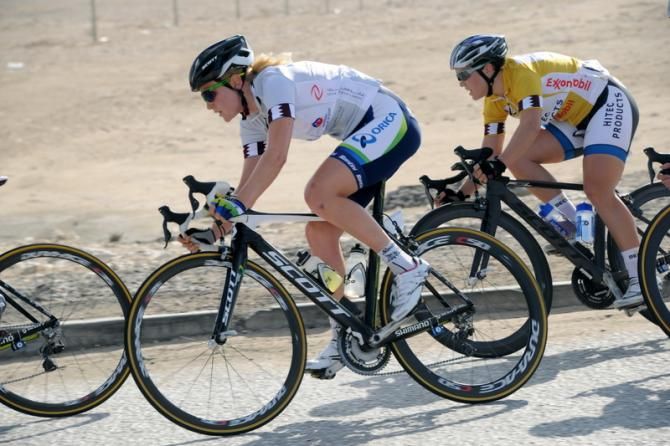 Stage 1 runner-up, Gracie Elvin (Orica-AIS) in the main move of the day