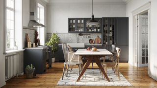 Kitchen with rug under table