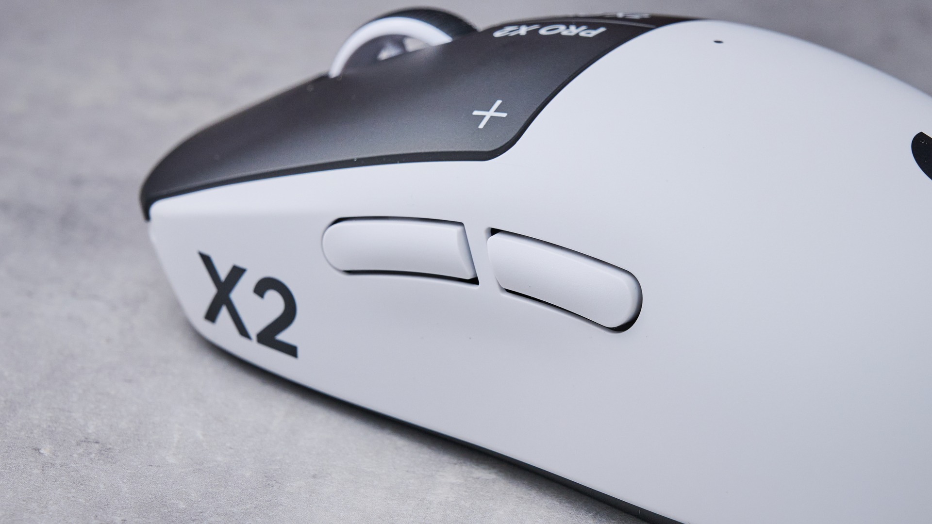 Close-up of side buttons on Logitech G Pro X2 Superstrike
