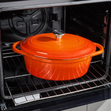 Silvercrest casserole dish in orange in an oven
