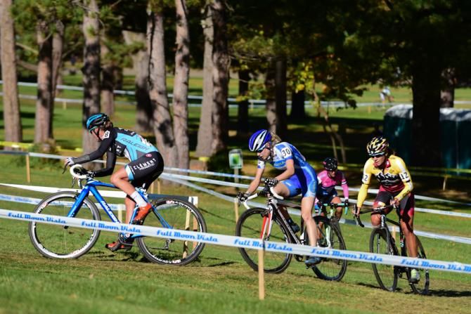Caroline Mani (Raleigh Clement) leading Rochette, Miller, and McFadden up the long climb on lap two