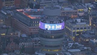 The BT Tower turns blue to celebrate the royal baby
