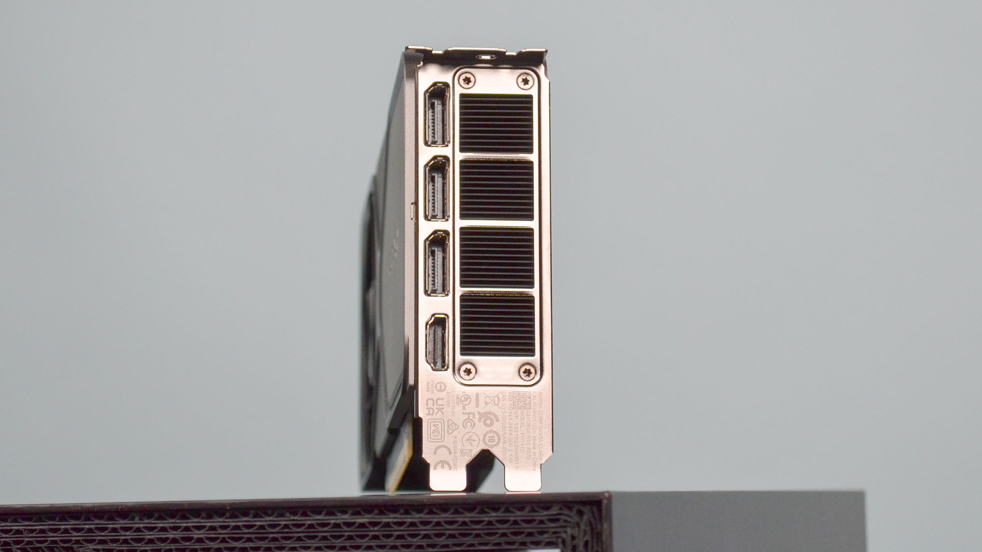 The output ports of an Nvidia GeForce RTX 4070 graphics card