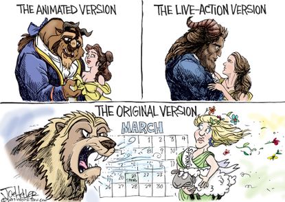 Editorial Cartoon U.S. Beauty and the Beast live-action remake March weather