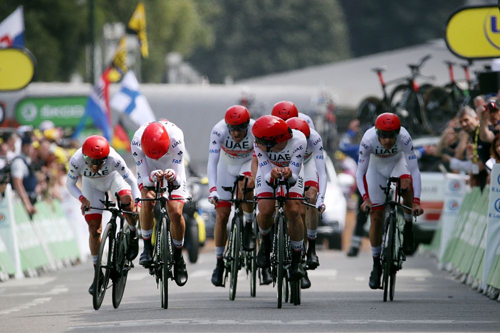 UAE Team Emirates during the team time trial at the Tour de France