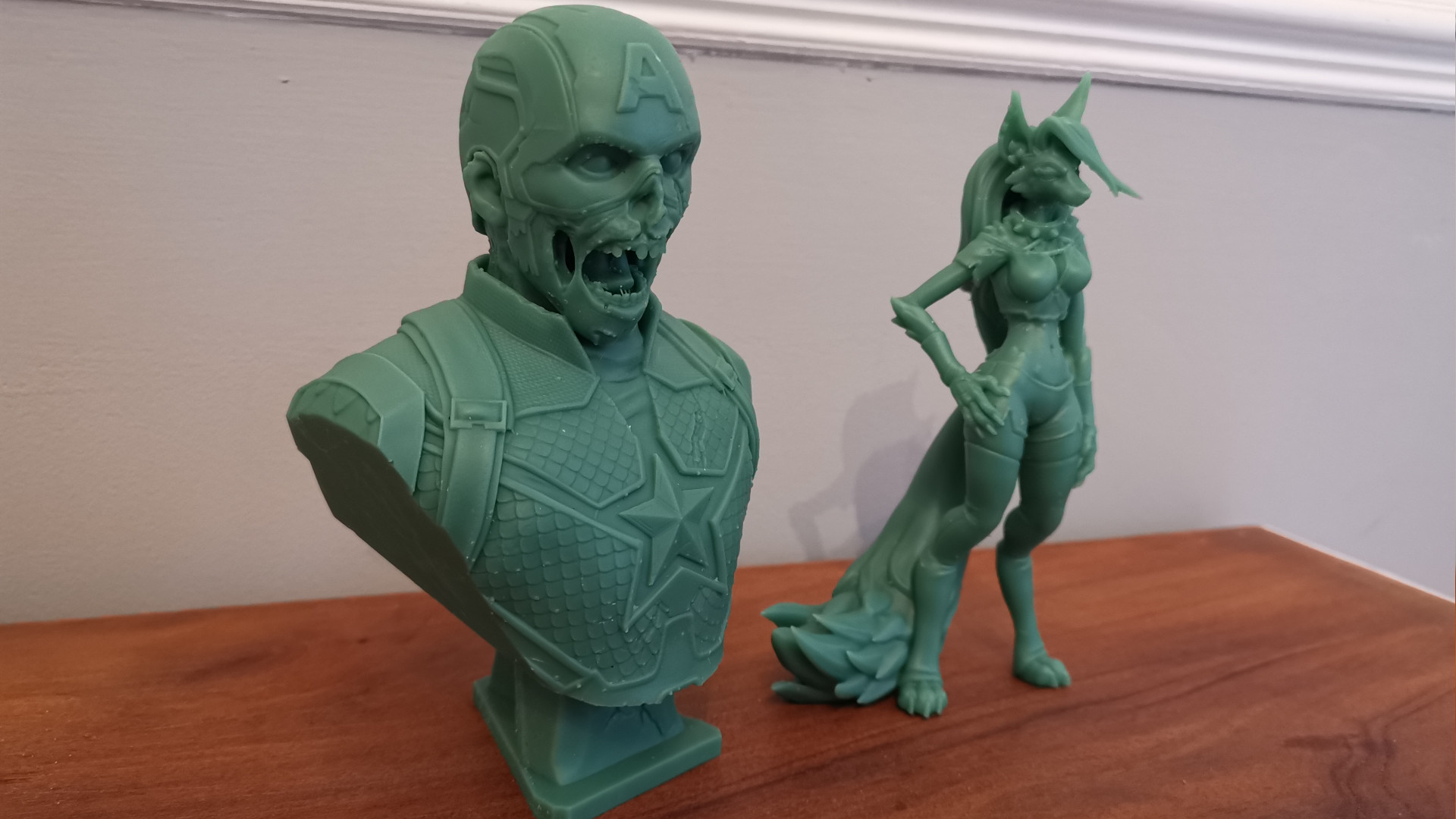 A model of zombie Captain America and Loona created on the Formlabs Form 3