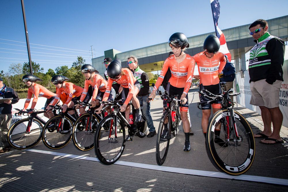 Rally women line up for the time trial.