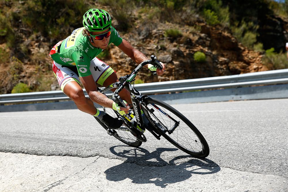 Peter Sagan rails a corner during stage 17.