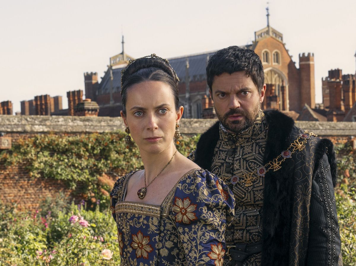 Queen Mary (Kate O&#039;Flynn) and Lord Seymour (Dominic Cooper) in My Lady Jane episode 7 recap