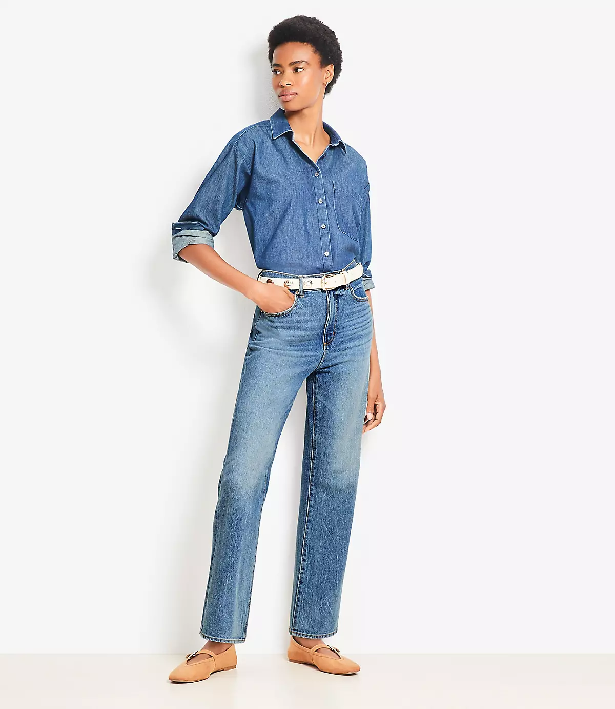 loft, High Rise Straight Jeans in Authentic Vintage Mid Wash