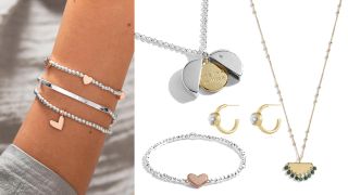Best jewelry online includes Joma Jewellery, composite image of model and cut outs of Joma Jewellery
