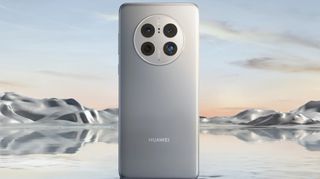 A Huawei Mate 50 Pro from the back, in silver