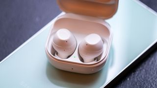 Close-up on White Samsung Galaxy Buds FE