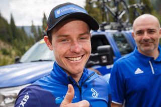 Gavin Mannion (UnitedHealthcare) all smiles after after winning stage 2 of the 2018 Colorado Classic
