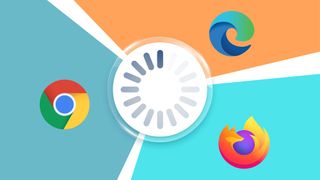 The Chrome, Edge and Firefox logos surrounding a spinning progress gear logo