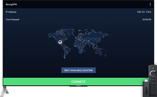 StrongVPN interface on TV with Amazon Fire Stick device