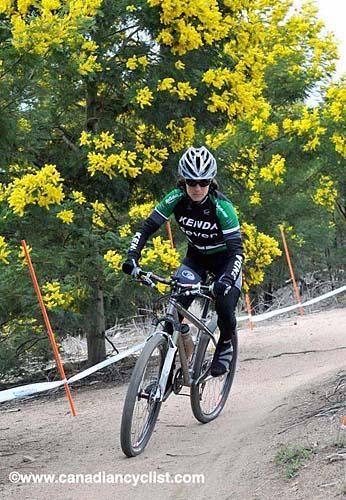 US rider Mary McConneloug gets in some miles on the XC course.