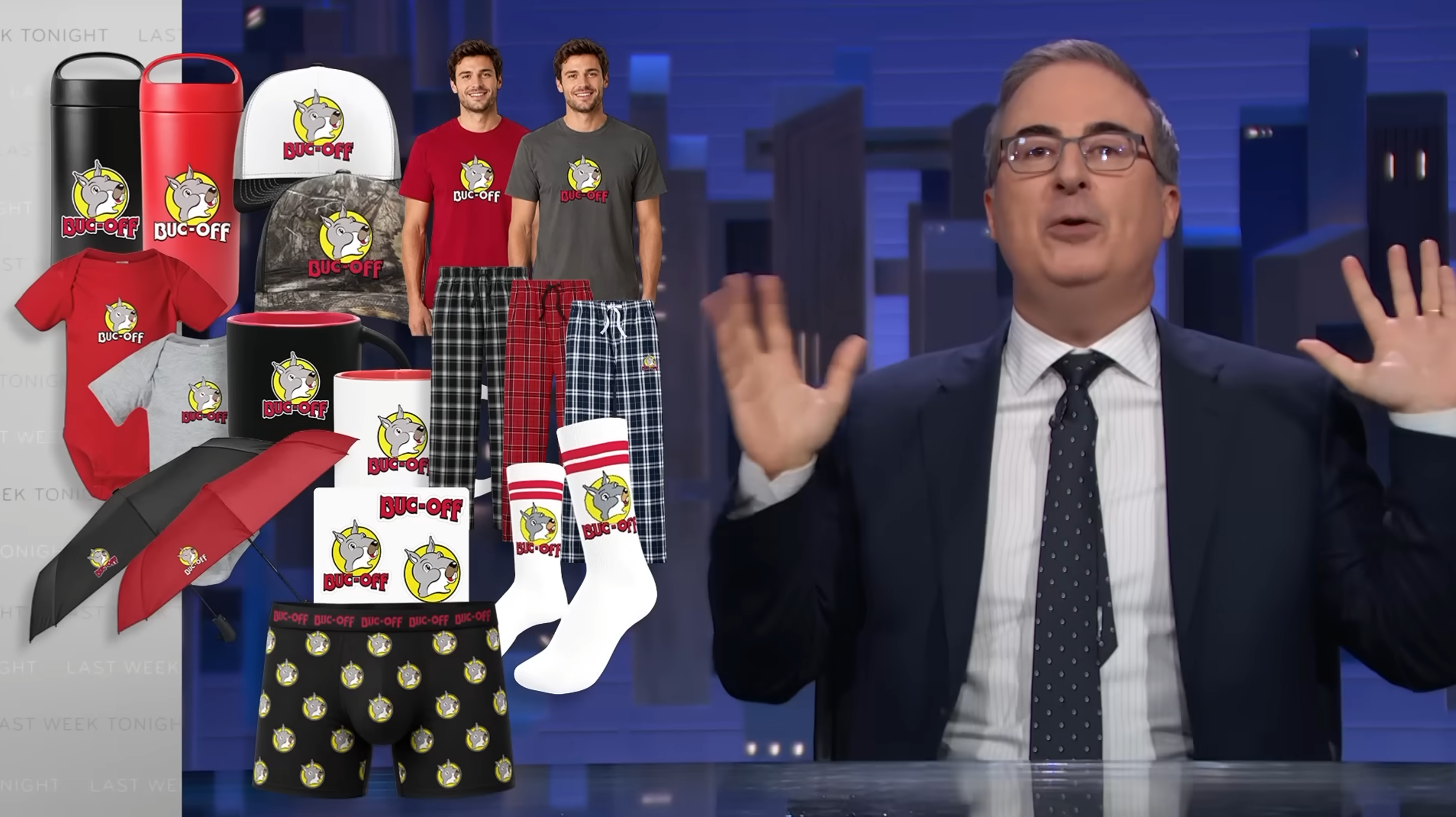 Buc-ees logo vs John OIiver parody logo design