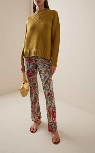 Flo Low-Rise Floral Devoré Flare Pants