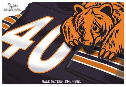 Editorial Cartoon U.S. Gale Sayers RIP Chicago Bears
