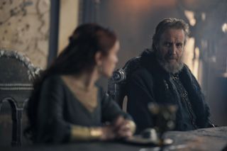 Alicent Hightower (Olivia Cooke) and Ser Otto Hightower (Rhys Ifans)