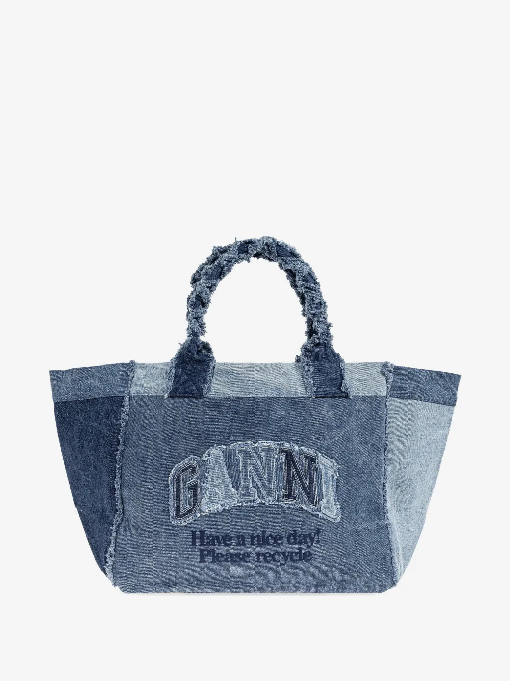 Ganni Patchwork Frayed-Edge Tote Bag | Os