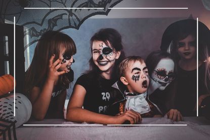 Halloween traditions illustrated by kids sat together