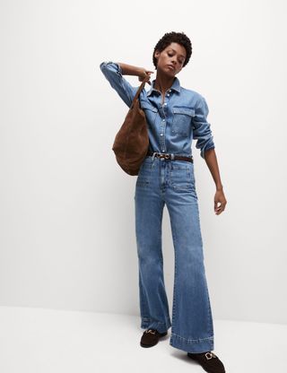 Patch Pocket Flare High Waisted Jeans