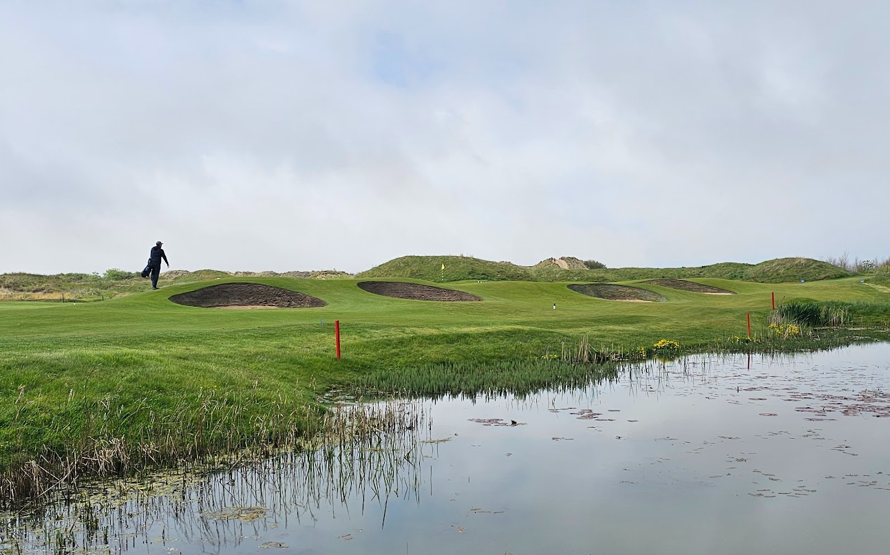 Looking across a pond towards the 5th green at Royal Birkdale