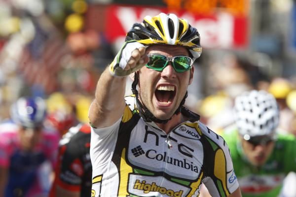 Mark Cavendish (HTC-Columbia) can't hide his delight on taking the stage