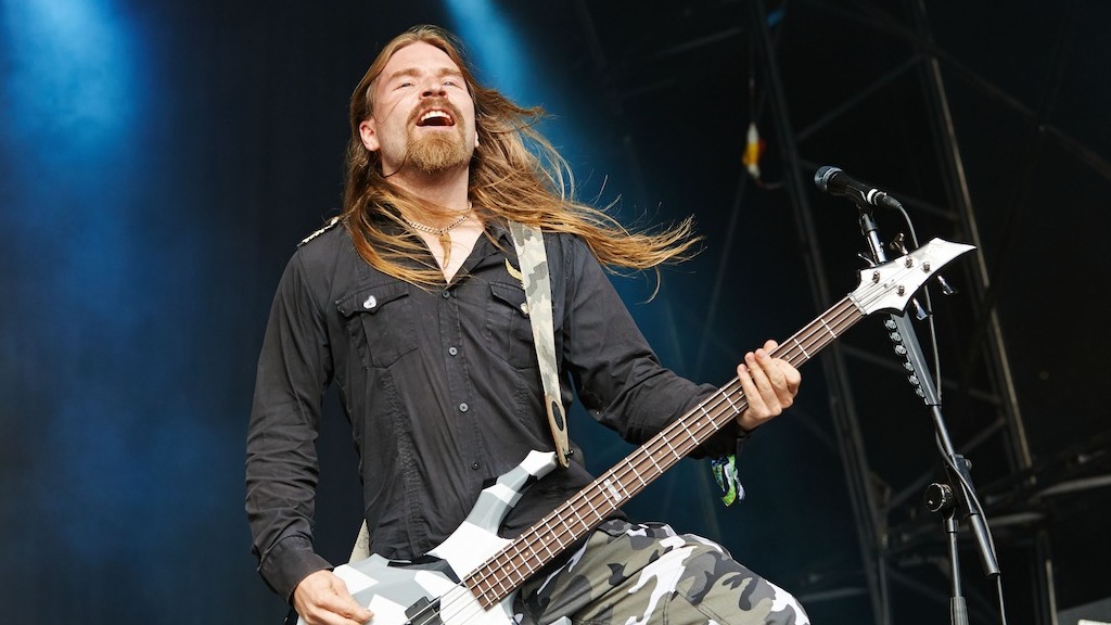 Sabaton&#039;s Pär Sundström playing bass onstage