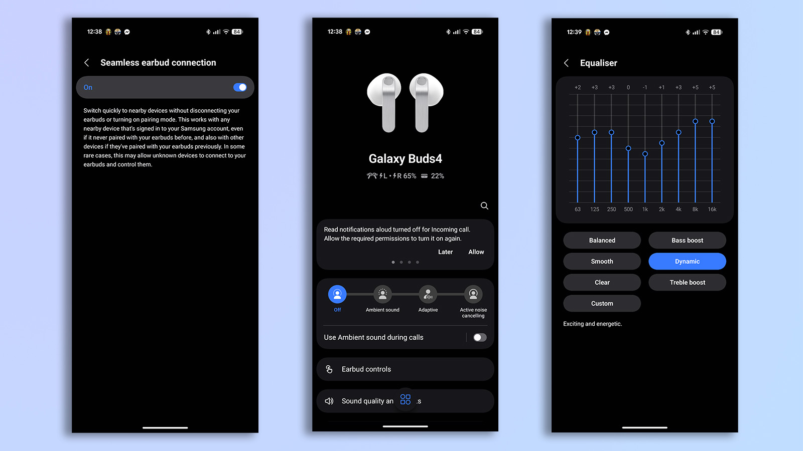 three screenshots from the samsung wearables app showing customization on android phones