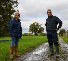 Keir Starmer is shown around Barford Park Farm by Minette Batters in October 2020.