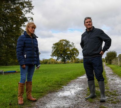 Keir Starmer is shown around Barford Park Farm by Minette Batters in October 2020.