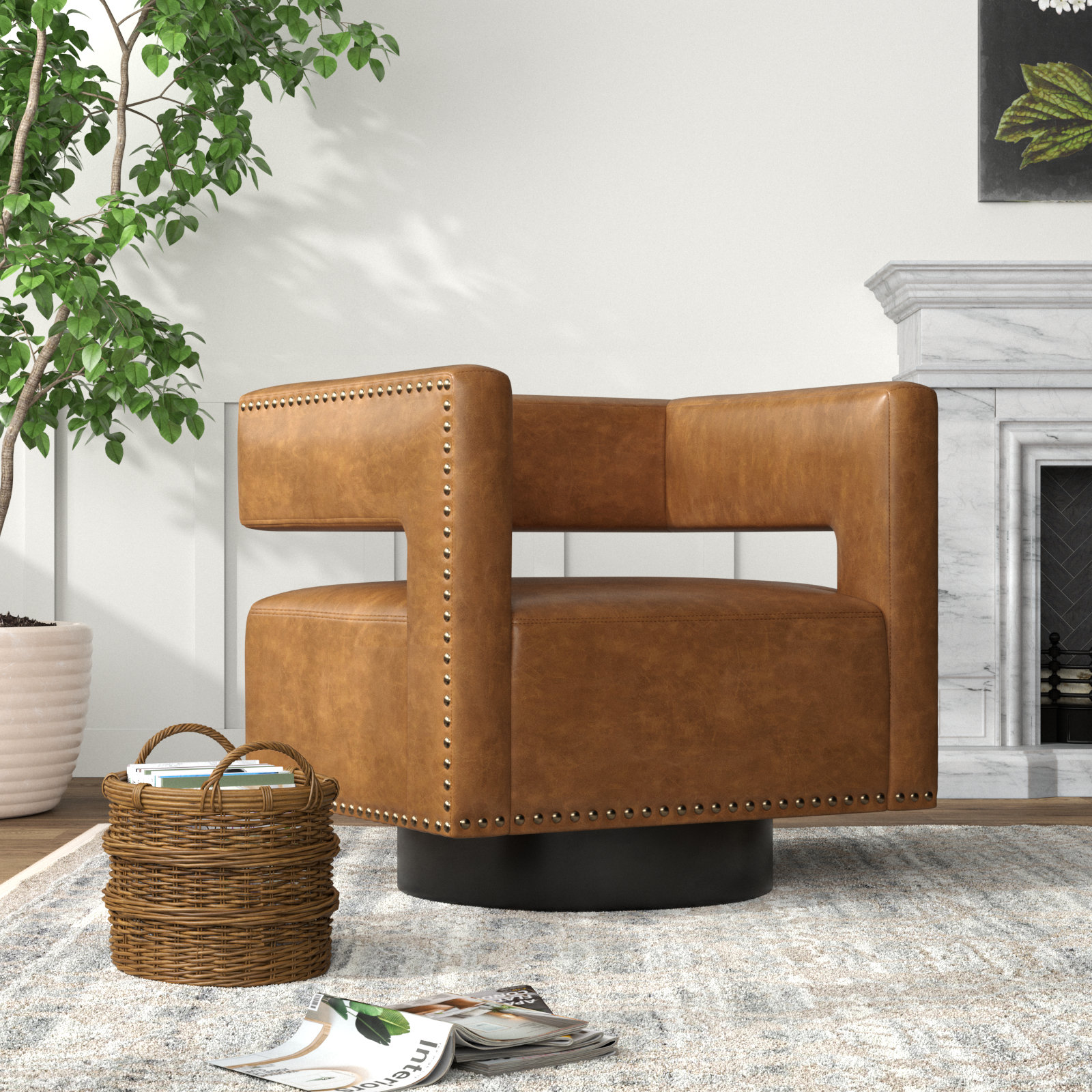 Ahbree Faux Leather Swivel Barrel Chair