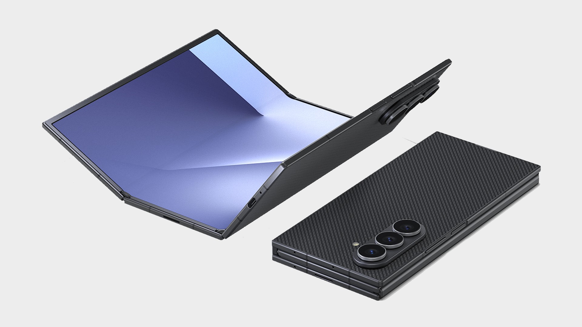 Samsung Galaxy Z TriFold smartphones on a gray background