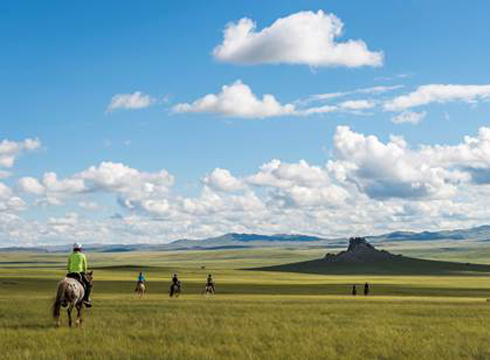 Riders competing in the Mongol Derby