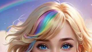 How to create a character illustration in Clip Studio Paint; crop on a blonde woman's hair, with rainbow colours