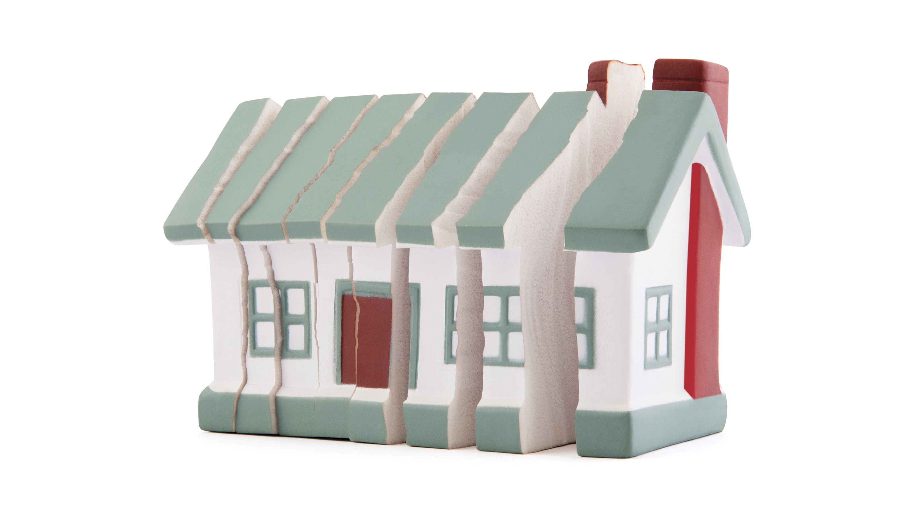 A toy home is sliced into multiple vertical segments.