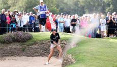 Charley Hull hits a bunker shot at Walton Heath